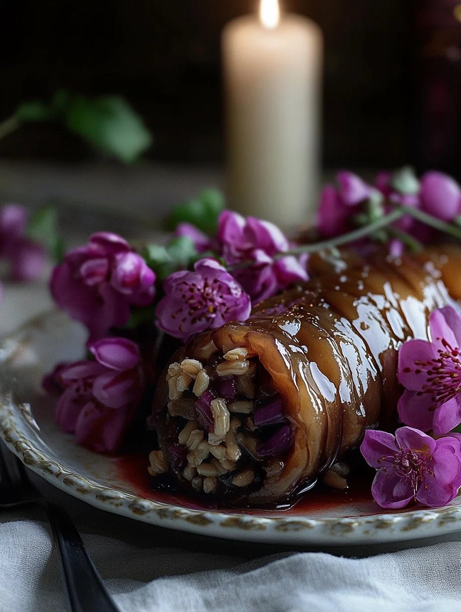 Rotkohl-Rouladen gefüllt mit Reis und Pilzen