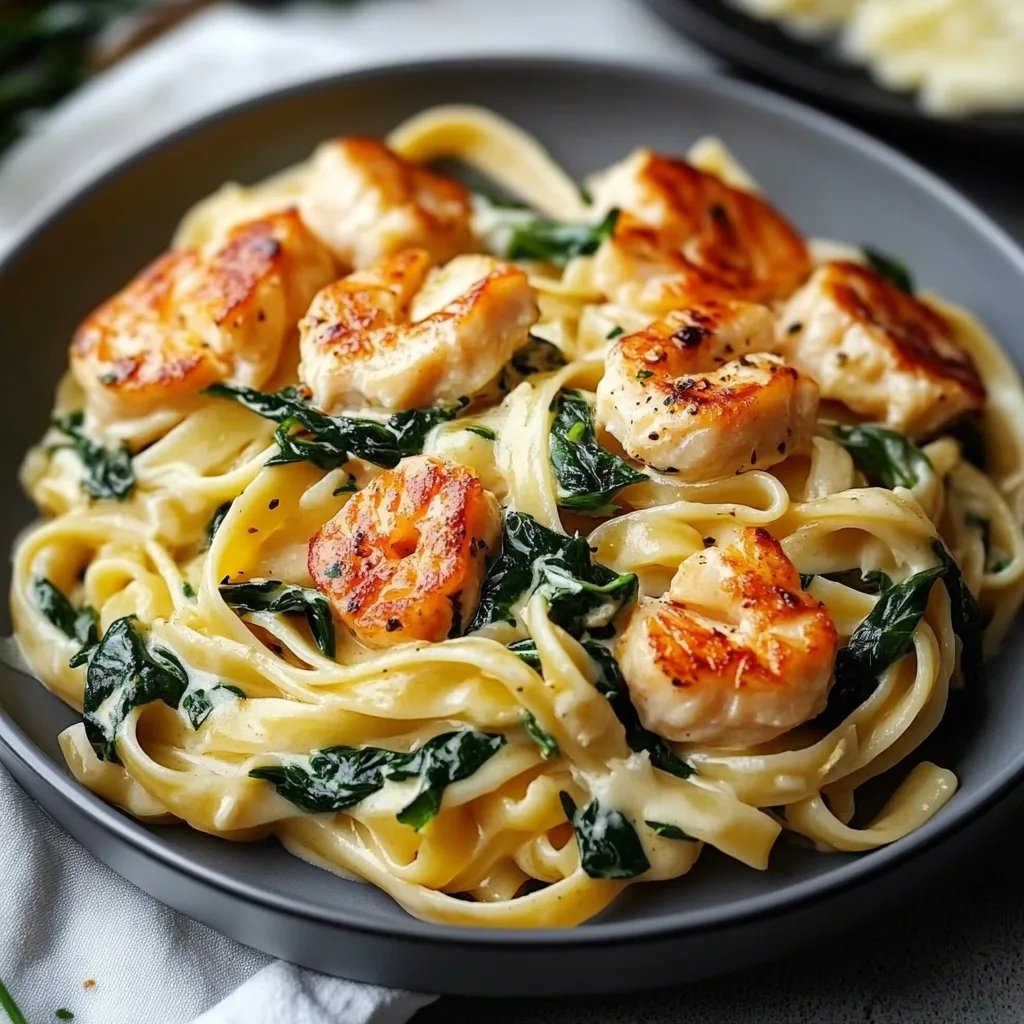 Nudeln in Lachs Sahne Soße mit Spinat