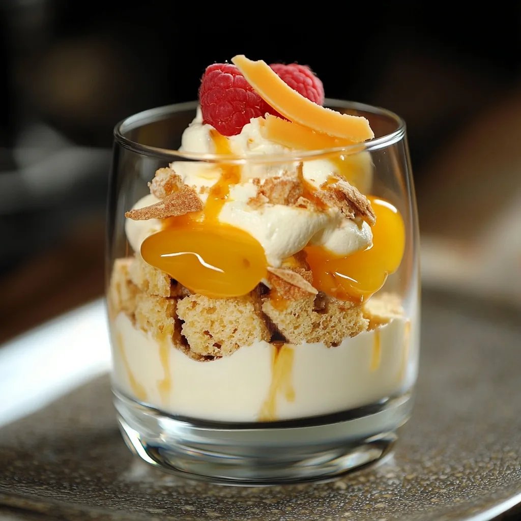 Cantuccini-Dessert mit Pfirsich im Glas