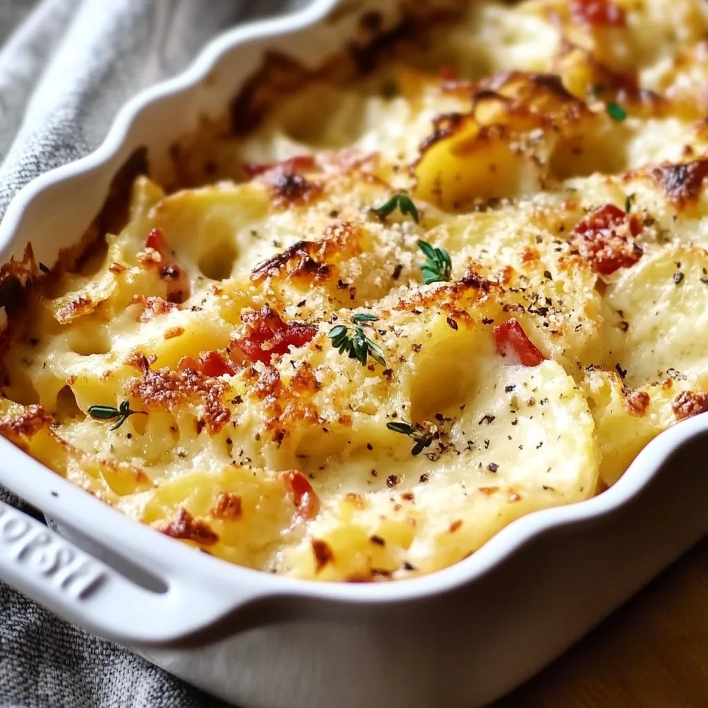 Blumenkohl-Kartoffel-Gratin mit Schinkenwürfeln