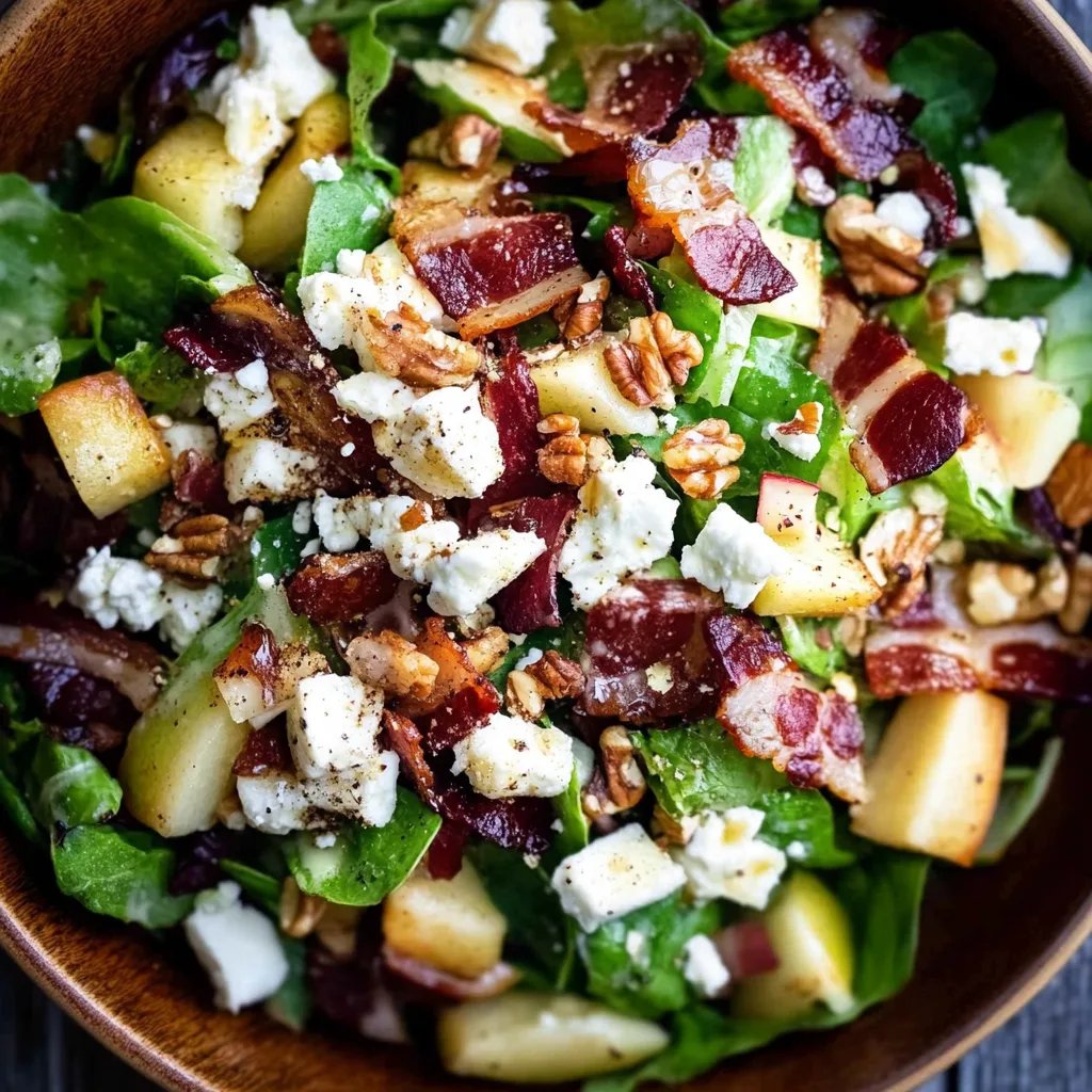 Apfelsalat mit Rinder-Bacon, Nüssen und Feta-Käse